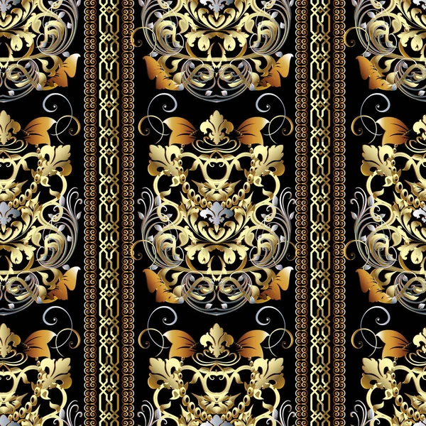 Randigt barock sömlösa mönster. Vector blommig bakgrund — Stock vektor