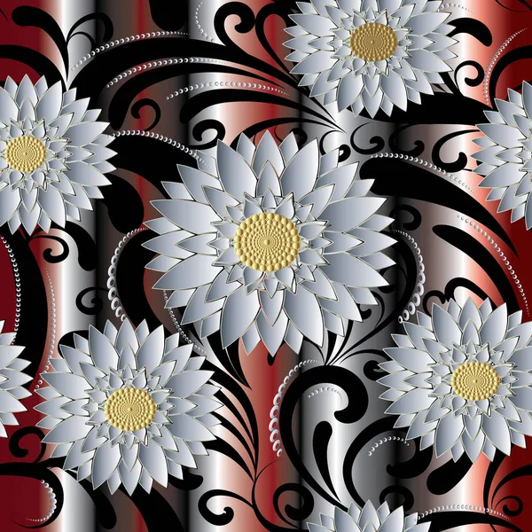 Λευκό 3d λουλούδια χωρίς ραφή πρότυπο. Διάνυσμα floral φόντο — Διανυσματικό Αρχείο