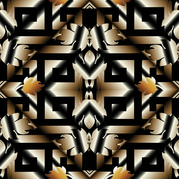 3d Μαίανδρος ελληνική κλειδί απρόσκοπτη μοτίβο με ρίγες. Διάνυσμα μαύρο χρυσό — Διανυσματικό Αρχείο