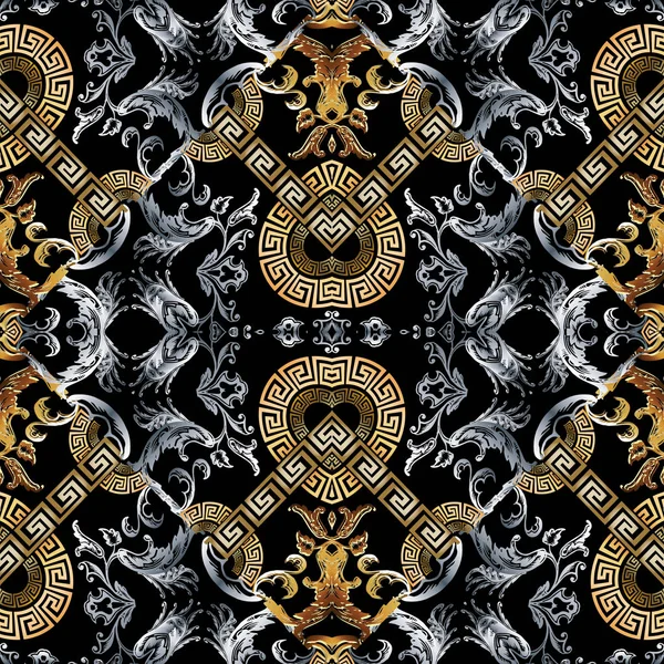 Motif baroque sans couture. Fond damassé vecteur noir — Image vectorielle