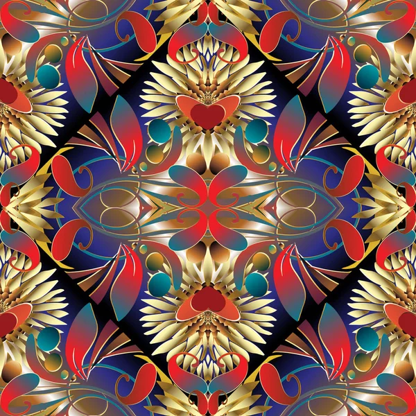 Paisley 3d moderno patrón sin costura. Vector floral abstracto — Vector de stock