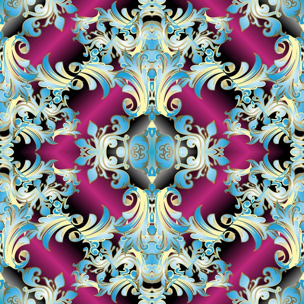 Barock 3D nahtlose Muster. Vektor florale Oberfläche Hintergrund — Stockvektor