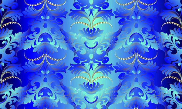 3d azul barroco patrón sin costura. Fondo floral vectorial — Vector de stock