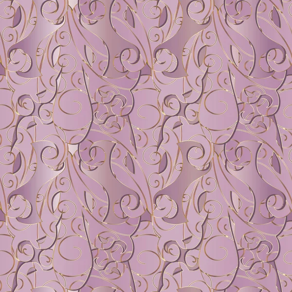 Rose clair motif baroque sans couture 3d. Fond floral vectoriel — Image vectorielle