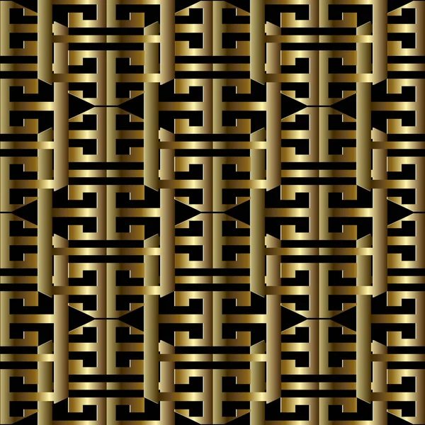 3d gold griechischer Schlüssel mäandert nahtlos Muster. Vektorgeometrie — Stockvektor