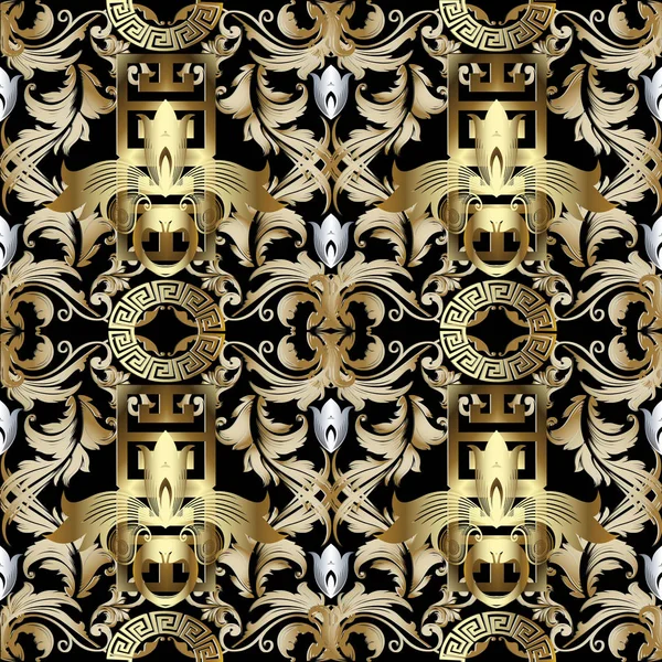 3D altın Barok seamless modeli. Duvar kağıdı. Yunan anahtar Menderes 