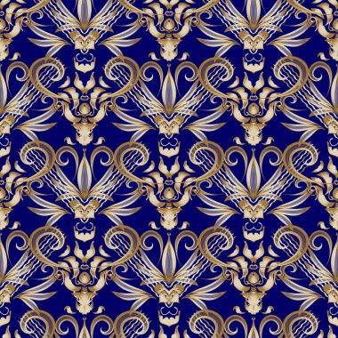 Vintage çiçek altın damasko seamless modeli. Vektör arka plan