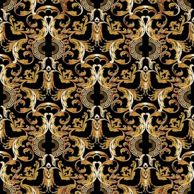 Baroque gold seamless pattern. Vector floral vintage background, clipart