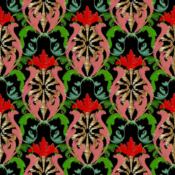 Broderie baroque vecteur motif sans couture. Florale colorée — Image vectorielle