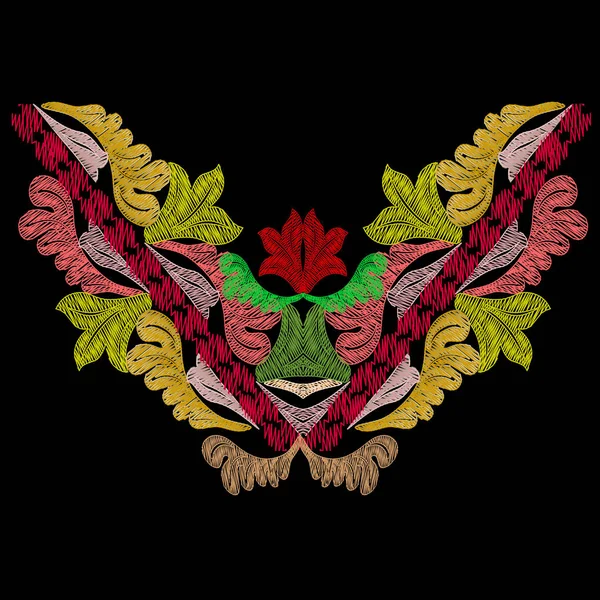 Barok renkli çiçek nakış yaka desen. Vektör