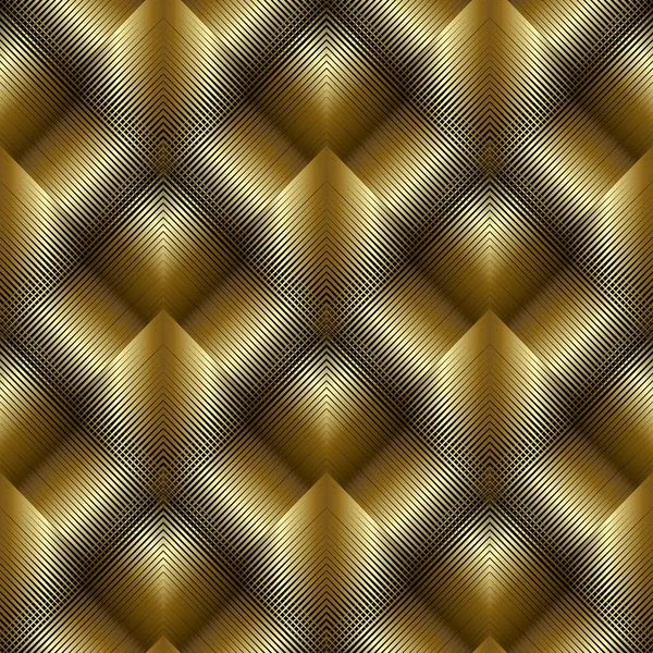 Gold 3d striped tiled rhombus seamless pattern. Vector golden 3d — Stock Vector