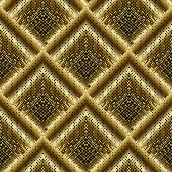 Ouro 3d meio-tom azulejos losango sem costura padrão. Vetor pontilhado — Vetor de Stock
