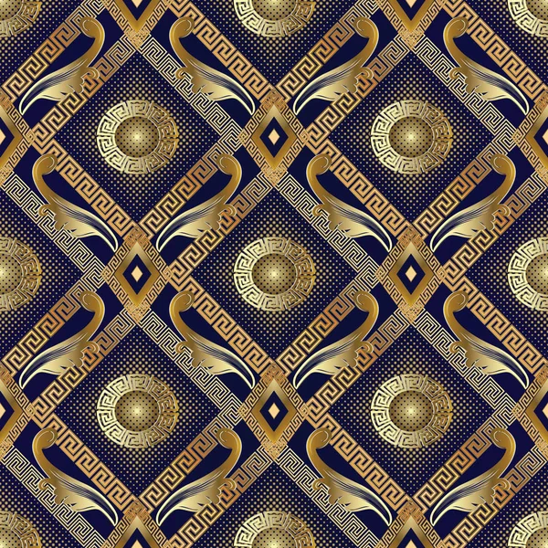 3d oro medio tono floral patrón sin costura. Vector abstracto — Vector de stock