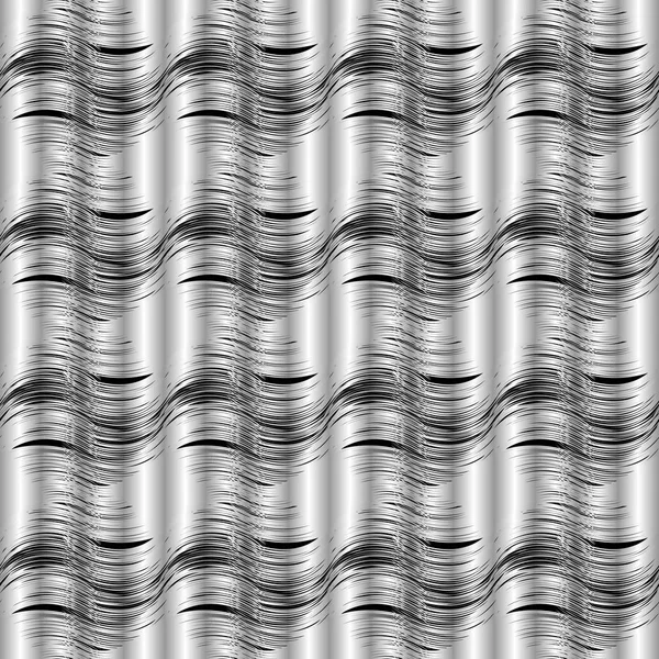 Schwarz-weiße 3D-Wellenlinien nahtloses Muster. Vektor silber — Stockvektor