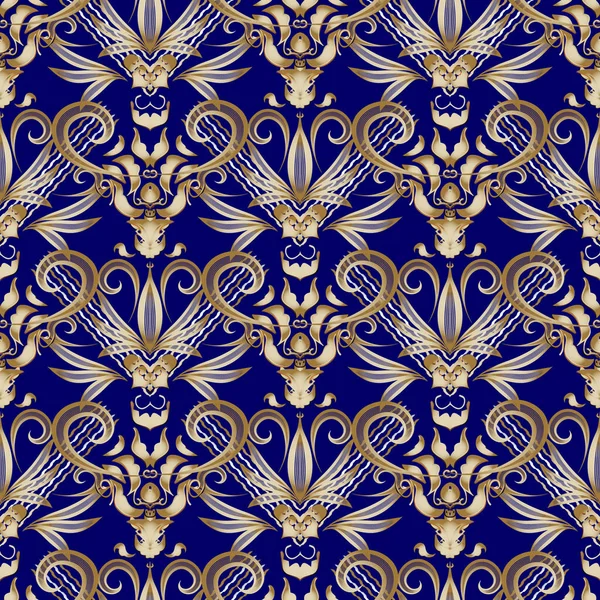 Vintage floral gold damask seamless pattern. Vector background — Stock Vector