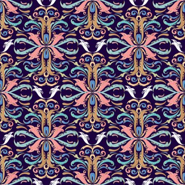 Beautful Barok damasko seamless modeli. Vektör çiçek 