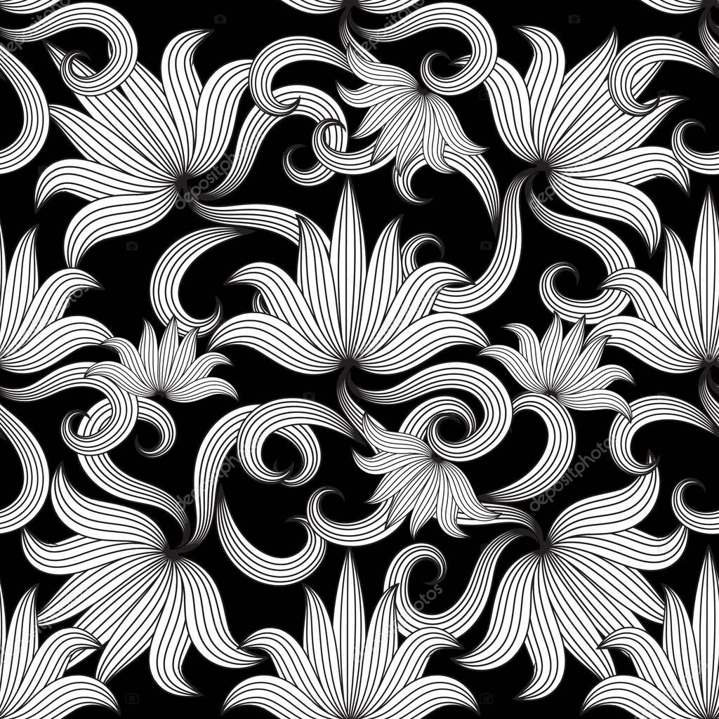 Vintage black and white floral seamless pattern. Vector flourish