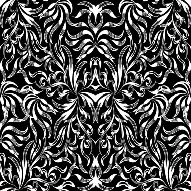 Vintage siyah beyaz çiçek el çekilmiş seamless modeli. Vektör
