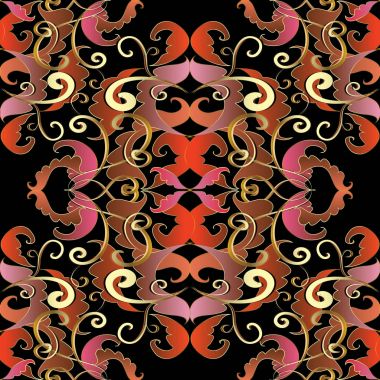 Barok seamless modeli. Vektör çiçek siyah arka plan 