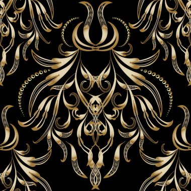 Vintage altın çiçek 3d seamless modeli. Desenli vektör Şam