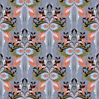 Damasko çiçek 3d seamless modeli. Vektör açık renkli 