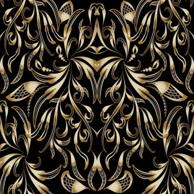 Vintage altın çiçek el çekilmiş seamless modeli. Vektör desen