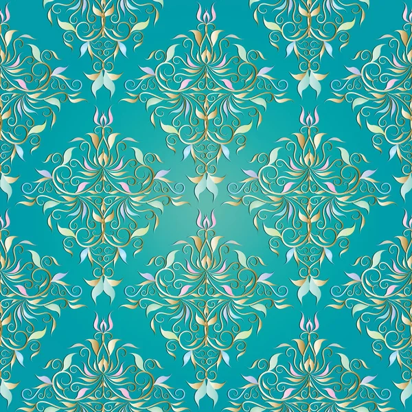 Damast nahtlose Muster. Vektor floralen türkisfarbenen Hintergrund — Stockvektor