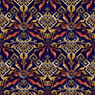 Çiçek Yunan anahtar seamless modeli. Vektör soyut geometrik