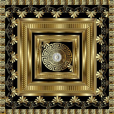 Luxury gold 3d geometric greek key panel pattern.  Vector square clipart