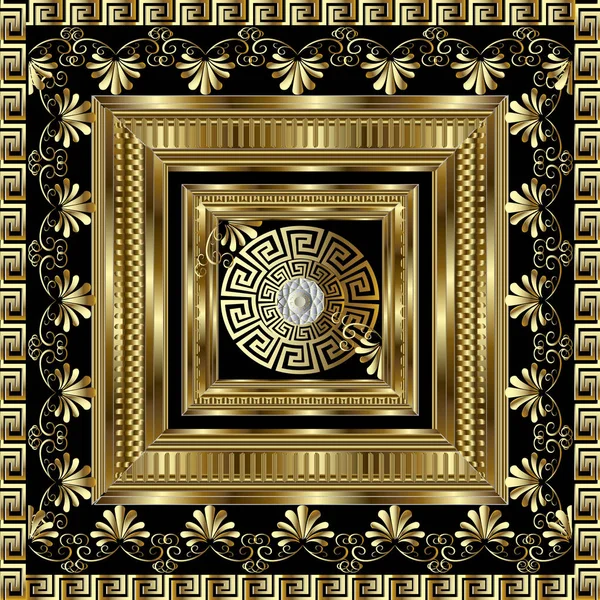 Luxury gold 3d geometric greek key panel pattern.  Vector square — Stock Vector