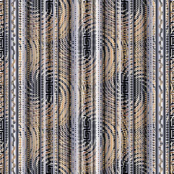 Abstrato listrado geométrico 3d greek padrão de bordas sem costura chave —  Vetores de Stock