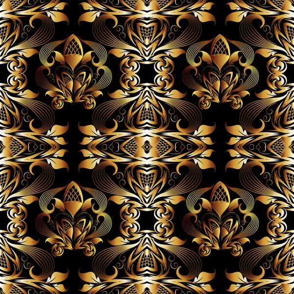 Floral motif damassé 3d sans couture. Fond vintage vectoriel — Image vectorielle