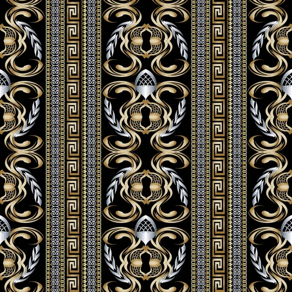 3d grego bordas chave padrão sem costura floral. Abstrato vetorial —  Vetores de Stock