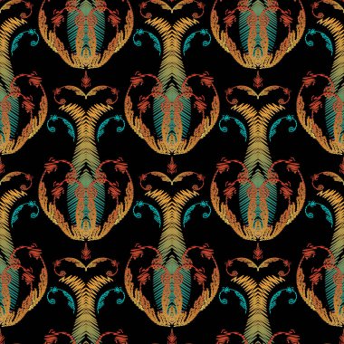 Nakış Barok seamless modeli. Damasko çiçek vektör 