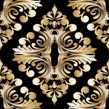 Damasko vintage altın seamless modeli. Vektör Barok arka plan.