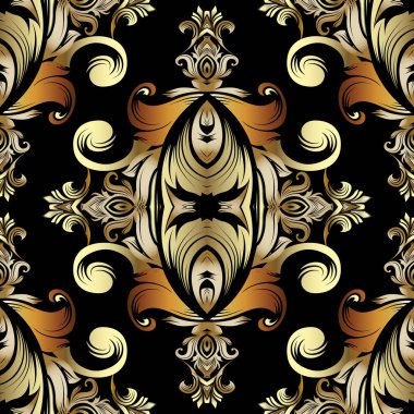 Barogue vintage altın 3d seamless modeli. Vektör çiçek 