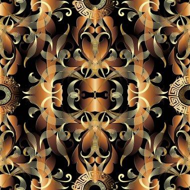 Barogue altın vintage 3d seamless modeli. Vektör çiçek Şam