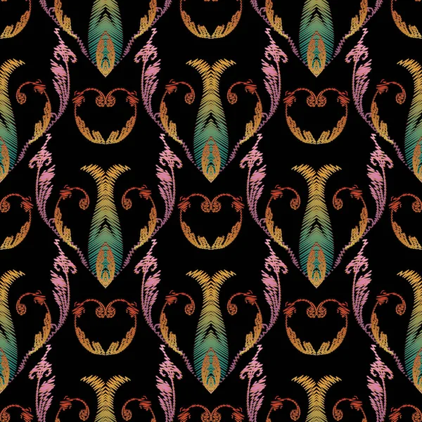 刺繍バロック シームレス パターン。ダマスク織花のベクトル — ストックベクタ