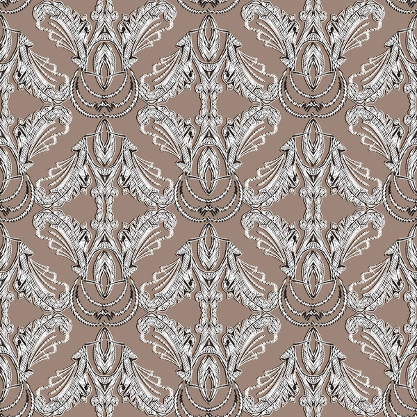 Baroque style embroidery seamless pattern. Vector beige 