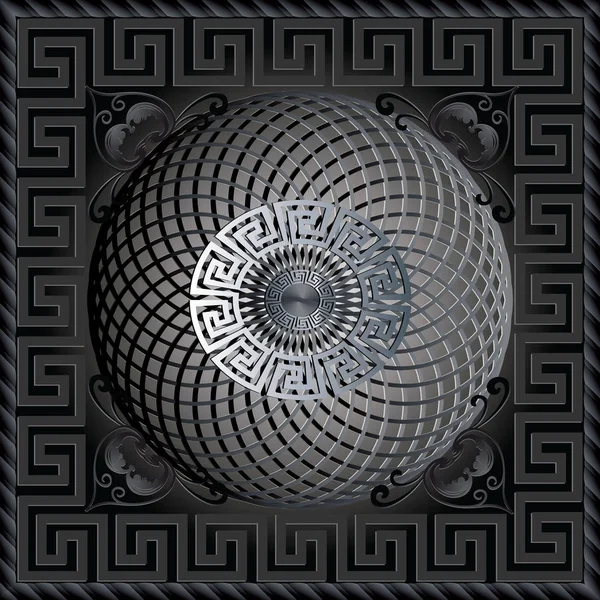 ギリシャの 3 d の正方形のパネル パターン。現代の暗い黒の背景 — ストックベクタ
