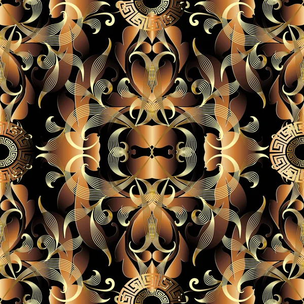 Barogue oro vintage 3d patrón sin costuras. Vector damasco floral — Vector de stock