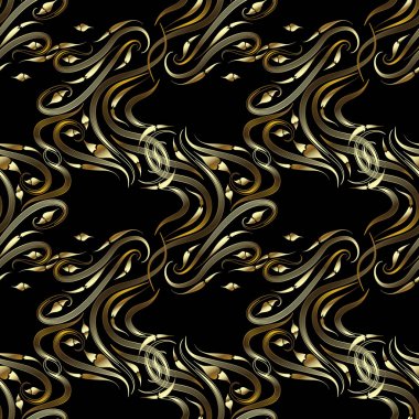 Soyut dalgalı çiçek desenli seamless modeli. Vektör siyah 