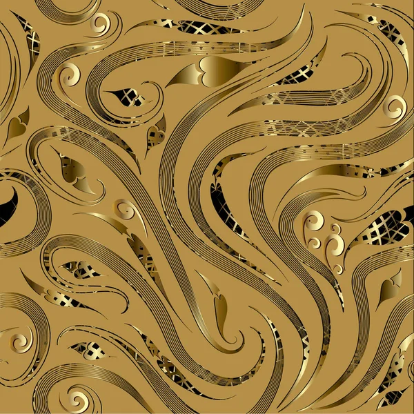 Arany paisley 3d varrat nélküli mintát. Vektor virág mintás — Stock Vector