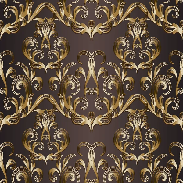 Damassé en or motif sans couture. Vecteur Fond baroque . — Image vectorielle