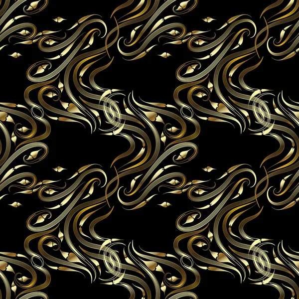 Abstrato ondulado floral paisley sem costura padrão. Vetor preto —  Vetores de Stock