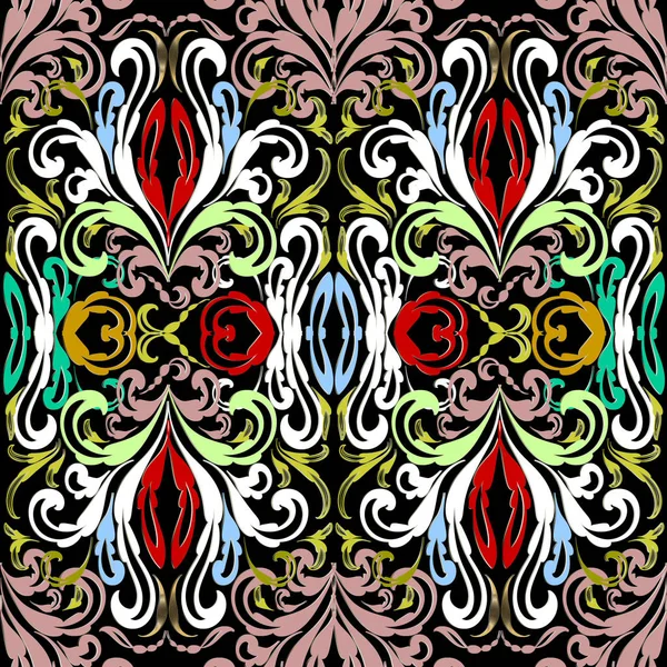 Modèle baroque sans couture coloré. Vecteur floral lumineux — Image vectorielle