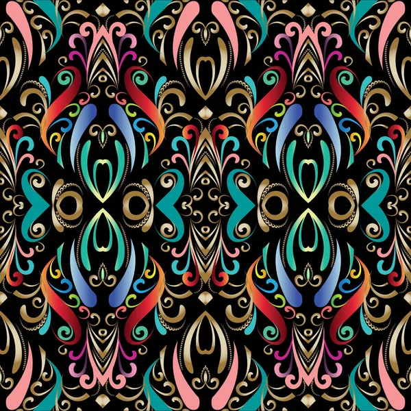 Floral vintage dibujado a mano patrón sin costuras. Vector colorido — Vector de stock