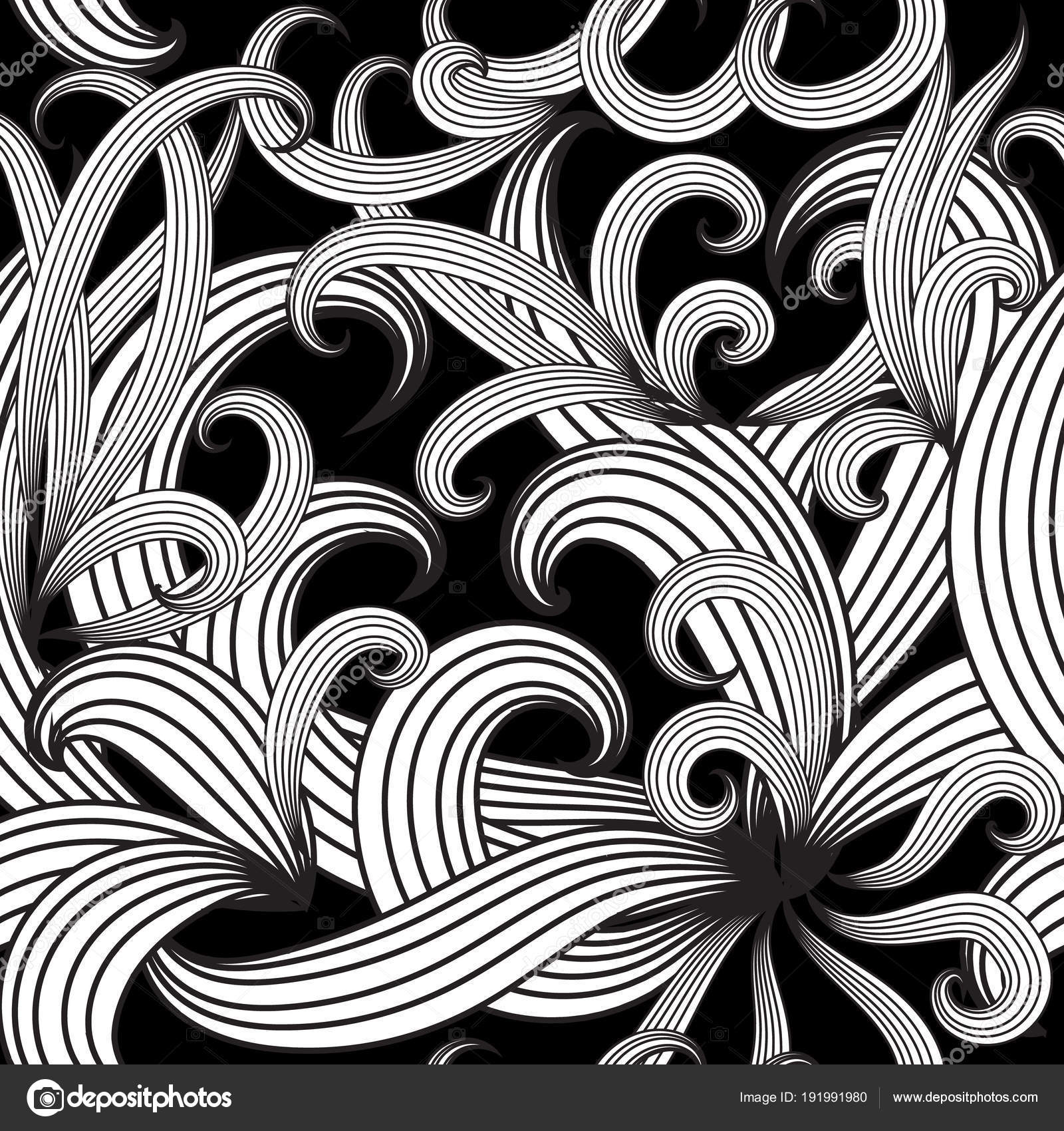 Modèle Seamless Floral Vector Noir Et Blanc Dessinés à La