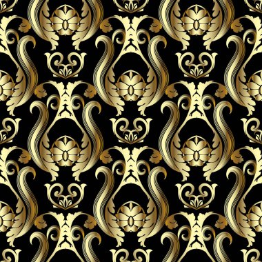 Altın Barok 3d seamless modeli. Vektör süslü çiçek adam