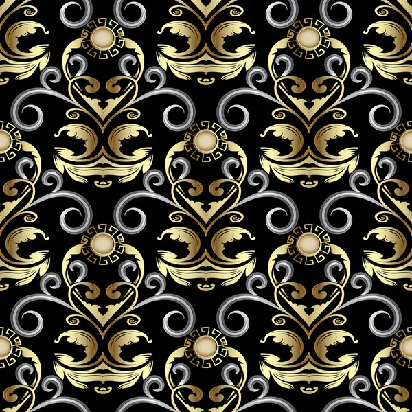 Gold ornate Baroque Damask seamless pattern. Vector rich floral — Stock Vector